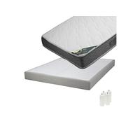 JAVA - Pack Matelas 160x200 + Sommier Tapissier Démontable 2x20 Lattes Lin + Pieds Blancs 15cm -