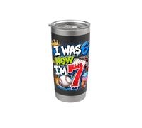 J'avais 6 ans, maintenant j'ai 7 ans, 7e anniversaire, Ice Cream Drip Baseball pour garçons Gobelet isotherme en acier inoxydable double paroi