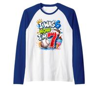 J'avais 6 Ans, Maintenant J'Ai 7 Ans, 7e Anniversaire, Ice Cream Drip Baseball pour garçons Manche Raglan