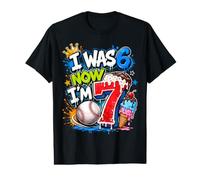 J'avais 6 Ans, Maintenant J'Ai 7 Ans, 7e Anniversaire, Ice Cream Drip Baseball pour garçons T-Shirt Graphique avec Valeur