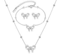 JAVARNV Ensemble collier et boucles d'oreilles en forme de nœud pour femme - Bijoux tendance en strass - Collier avec pendentif en forme de nœud doré et argenté - Cadeau de Noël pour les bas de Noël