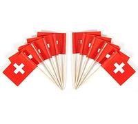 JAVD CYPS Lot de 100 petits drapeaux suisses avec cure-dents pour cupcakes, décoration de fête, cocktail, nourriture, bar, gâteau