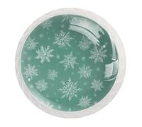 JAVENPROEQT Lot de 12 boutons de placard ronds en verre cristal avec flocons de neige mignons sans couture sur fond vert menthe, pour tiroir, commode, armoire, maison, cuisine, 3,5 x 2,8 cm