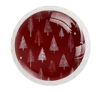 JAVENPROEQT Lot de 12 boutons de porte en cristal de 35 mm avec vis pour tiroir, armoire, maison, chambre à coucher, chambre d'enfant, décoration sans couture, arbres de Noël sur fond rouge
