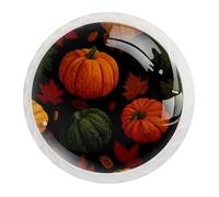 JAVENPROEQT Lot de 12 boutons de porte en cristal de 35 mm avec vis pour tiroir, armoire, maison, chambre à coucher, chambre d'enfant, décoration d'automne citrouille et feuilles, fond sans couture