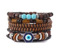 JAVMOO Bracelet gothique réglable punk en cuir tressé multicouche Grunge Ensemble Bracelets Emo en métal Manchette Wrap Bracelets Cadeau significatif, 7.5, Bois, bois