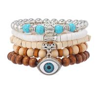 JAVMOO Bracelet gothique réglable punk en cuir tressé multicouche Grunge Ensemble Bracelets Emo en métal Manchette Wrap Bracelets Cadeau significatif, 7.5, Bois, bois