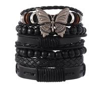 JAVMOO Bracelet gothique réglable punk en cuir tressé multicouche Grunge Ensemble Bracelets Emo en métal Manchette Wrap Bracelets Cadeau significatif, 7.5, 1, 0