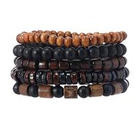 JAVMOO Bracelet gothique réglable punk en cuir tressé multicouche Grunge Ensemble Bracelets Emo en métal Manchette Wrap Bracelets Cadeau significatif, 7.5, Bois, bois