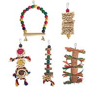 Javoryxh Cage À Perroquets Et Balançoires pour Oiseaux 5 Pièces Ensemble De Jouets en Rotin Échelle en Bois Entraînement Taille Jeu