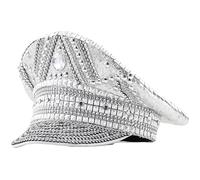 Javoryxh Chapeau de mariée à paillettes Fedoras Festival de musique pour femme Costume strass Rivet clouté Capitaine Chapeaux