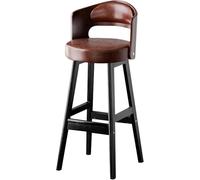 JAVPTAV Tabouret de Bar Haut for Cuisine, revêtu de Cuir PU, Pieds en Bois, Dossier Creux, supporte jusqu'à 136 kg, idéal for îlot de Cuisine, café ou Bar.(Brown-Black Legs-1ps,65cm)