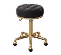JAVPTAV Tabouret de beauté pivotant réglable avec siège en Cuir synthétique et Cadre en Acier Inoxydable doré, Chaise de Massage Ronde à roulettes for Salon de Spa et Bureau à Domicile(Black)