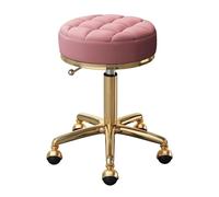 JAVPTAV Tabouret de beauté pivotant réglable avec siège en Cuir synthétique et Cadre en Acier Inoxydable doré, Chaise de Massage Ronde à roulettes for Salon de Spa et Bureau à Domicile(Pink)