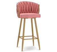 JAVPTAV Tabourets de Bar, chaises de Bar, Tabouret Haut, siège rembourré en Velours, Tabouret de Cuisine pivotant à 360° avec Repose-Pieds for comptoir îlot, pub, Bistro, Vert(Pink 1 Pcs,Gold Leg)