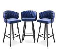 JAVPTAV Tabourets de Bar, chaises de Bar, Tabouret Haut, siège rembourré en Velours, Tabouret de Cuisine pivotant à 360° avec Repose-Pieds for comptoir îlot, pub, Bistro, Vert(Blue 3 Pcs,Black Leg)