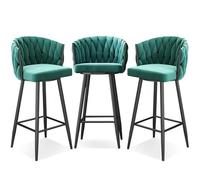 JAVPTAV Tabourets de Bar, chaises de Bar, Tabouret Haut, siège rembourré en Velours, Tabouret de Cuisine pivotant à 360° avec Repose-Pieds for comptoir îlot, pub, Bistro, Vert(Green 3 Pcs,Black Leg)