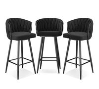JAVPTAV Tabourets de Bar, chaises de Bar, Tabouret Haut, siège rembourré en Velours, Tabouret de Cuisine pivotant à 360° avec Repose-Pieds for comptoir îlot, pub, Bistro, Vert(Black 3 Pcs,Black Leg)