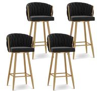 JAVPTAV Tabourets de Bar, chaises de Bar, Tabouret Haut, siège rembourré en Velours, Tabouret de Cuisine pivotant à 360° avec Repose-Pieds for comptoir îlot, pub, Bistro, Vert(Black 4 Pcs,Gold Leg)