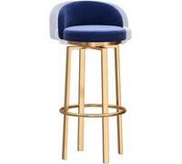 JAVPTAV Tabourets de Bar pivotants à 360° en Velours, Hauteur comptoir, Hauts tabourets de Bar dorés à Dossier Bas, chaises de Cuisine Hautes for pub, café ou Bar.(Blue,75cm)