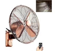 JAVPTAV Ventilateur oscillant mural rétro en métal avec télécommande - Ventilateur extérieur de 45,7 cm for terrasse, chambre étanche, 3 vitesses réglables - Couleur argent(Redbronze,35cm/14inch)