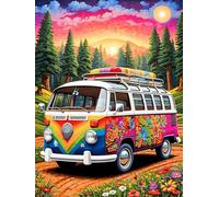 Jawecci Bus Diamond Painting pour Adulte Débutant, Complet Peinture Diamant Broderie Canevas 5D Diamant Point De Croix, Diamond Peinture Home Decor 30x40cm