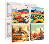 Jawecci Peinture par Numéros Paysage avec Cadre, Lot de 4 Toiles Montagne Bus Kit Créatif pour Enfants à partir de 8 ans et Adultes, Peinture Acrylique DIY Décoration Murale 20x20cm