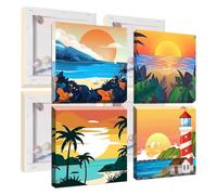 Jawecci Peinture par Numéros Paysage avec Cadre, Lot de 4 Toiles Sonnenuntergang Kit Créatif pour Enfants à partir de 8 ans et Adultes, Peinture Acrylique DIY Décoration Murale 20x20cm