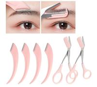 Jawfait - 6 ciseaux à sourcils avec peigne, rasoir à sourcils incurvé, rasoir facial antidérapant en acier inoxydable