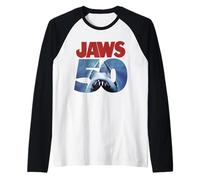 Jaws 50th Anniversary Logo Front & Back Manche Raglan