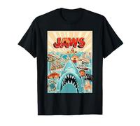 Jaws 50th Anniversary Poster Amity Sticker Collage 2-Sided T-Shirt