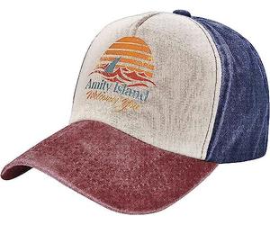 Jaws Amity Island Casquettes de baseball délavées pour papa camionneur cowboy, Bleu marine/rouge, Taille unique