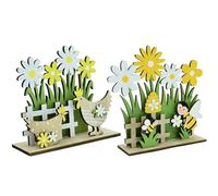 JAWSEU 2pcs Présentoir Décoratif pour Pâques, Décoration de Table de Pâques en Bois Statue de Pâques Poussins Abeille Deco Paques Table Centres de Table de Pâques pour La Maison Fête de Pâques