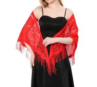 JAWSEU Châle en Dentelle Mariage avec Frange Châle Écharpe Mariée Chale Femme Fête Etole Mariage Bal Floral Dentelle Mesh Étole Triangulaire Echarpe Châles Foulards Pour Mariage Robe de Soirée