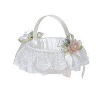JAWSEU Panier de Fleur Mariage, Paniers à Fleurs Romantiques en Satin avec Nœud Papillon Blanc Panier de Fleur Mariage Enfant Pétales Paniers de Fleurs pour Mariage Fête Cérémonie