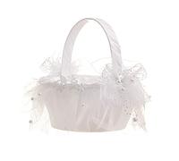 JAWSEU Panier de Fleur Mariage, Paniers à Fleurs Romantiques en Satin avec Nœud Papillon Blanc Panier de Fleur Mariage Enfant Pétales Paniers de Fleurs pour Mariage Fête Cérémonie