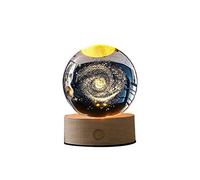JAWSEU Veilleuse Boule de Cristal 3D USB, Lampe LED Sur Base en Bois Massif Pour Chambre et Bureau - Décoration et Ornement