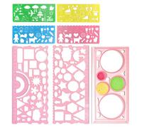 JAWUZ 7 Pièces Pochoir Dessin Enfant, Normographe Geographie, Règle De Pochoir, Règle De Pochoir De Dessin En Plastique, Règles En Plastique, Convient Au Bureau,À L'École (Rouge,B)