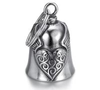 JAWUZ Clochette Moto Porte-Bonheur,Cloche Gardienne Acier Inoxydable Moto Porte-Clés Cloche Moto Porte Bonheur Porte-Clés Acier Inoxydable Moto En Forme Coeurs Et Ailes à Suspendre Key Ring