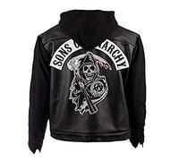 Jax Teller Highway Veste à capuche en cuir synthétique Noir, Veste en similicuir noir, L