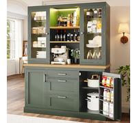 Jaxenor Armoire de cuisine avec plan de travail, armoire de buffet avec étagères réglables, éclairage LED contrôlé par application, polyvalente pour cuisine et salon, verte