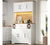 Jaxenor Armoire de cuisine de 180 cm de haut avec éclairage LED, 2 ports USB et étagères à vin