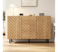 Jaxenor Buffet avec 3 tiroirs et 2 armoires, buffet de salon avec cadre noir mat, armoire de rangement, armoire de salon pour salle à manger, couloir, aggloméré, noir + couleur bois