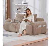 Jaxenor Canapé cloud 2 places avec 2 coussins - Canapé modulaire en velours côtelé pour salon, chambre à coucher - Canapé confortable en mousse avec porte-gobelet et poche de rangement latérale - Kaki