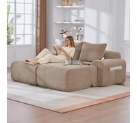 Jaxenor Canapé cloud 2 places avec 2 tabourets, canapé sans boneless avec 2 coussins, canapé modulaire en velours côtelé pour salon, chambre à coucher, canapé en mousse, avec porte-gobelet et poche