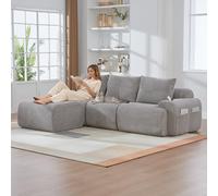 Jaxenor Canapé cloud 3 places avec tabourets, canapé sans boneless avec 3 coussins, canapé modulaire en velours côtelé pour salon, chambre à coucher, canapé en mousse, avec porte-gobelet et poche