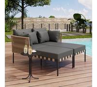 Jaxenor Chaise longue de jardin double avec table basse, chaise longue pour 2 personnes, chaise longue de jardin amovible et modulaire, avec 4 coussins et housse de coussin amovible, gris