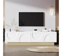 Jaxenor Meuble TV bas de 175 cm avec espace de rangement - Meuble TV avec gestion des câbles pour TV de 70" - Design incurvé minimaliste - Pour salon, meuble TV, blanc et bois
