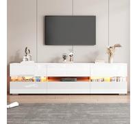 Jaxenor Meuble TV brillant de 160 cm avec 2 portes et 1 tiroir, meuble TV avec éclairage LED, meuble TV avec compartiments de four, meuble TV pour salon, meuble bas, blanc