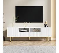 Jaxenor Meuble TV de 165 cm avec 2 portes et 2 tiroirs, meuble TV avec compartiments de four, meuble TV avec pieds dorés, meuble TV pour salon, meuble TV bas, blanc